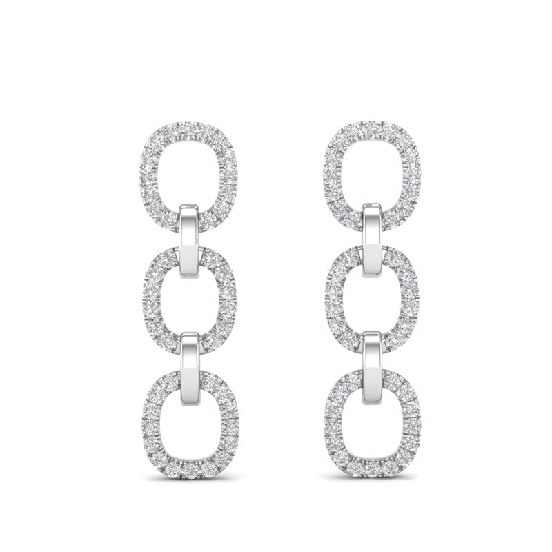 14k White Gold Chain-link Diamond Drop Earrings Earring ABE-102.2W-D  - Abtin & Co.