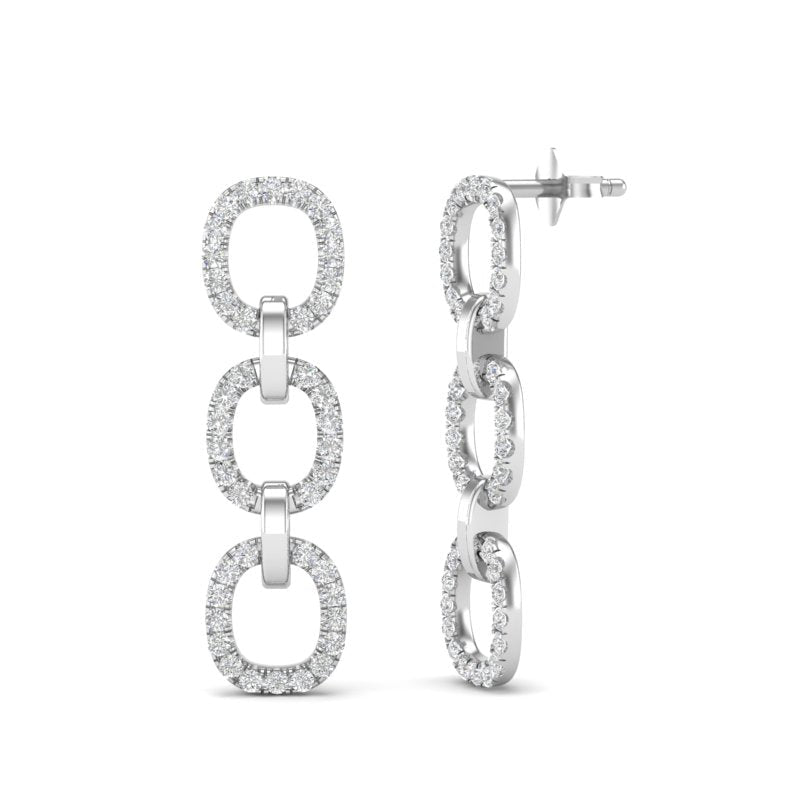 14k White Gold Chain-link Diamond Drop Earrings Earring ABE-102.2W-D  - Abtin & Co.