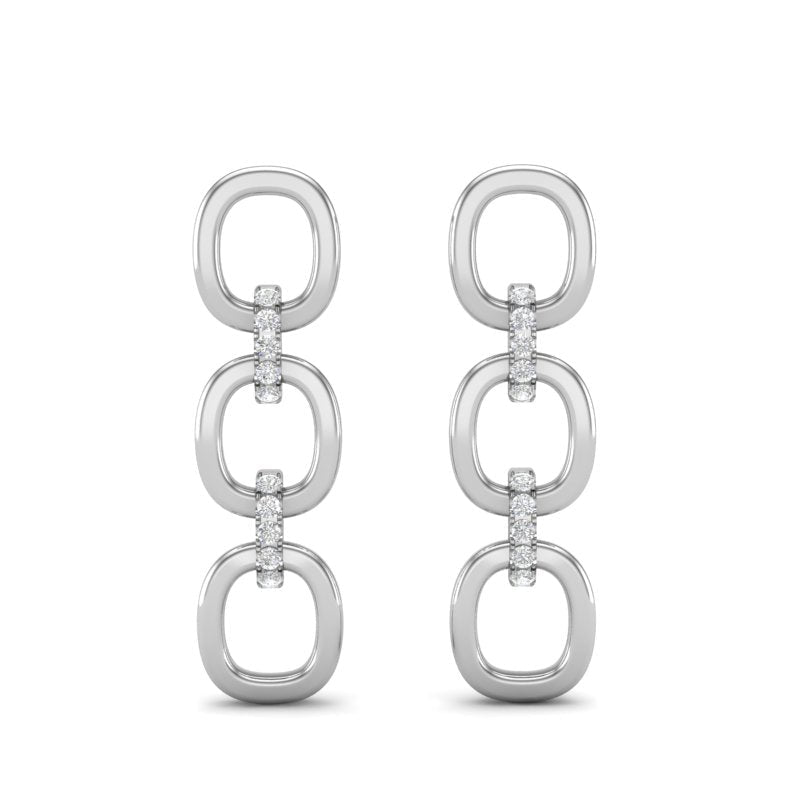 14k White Gold Chain-link Diamond Drop Earrings Earring ABE-102.1W-D  - Abtin & Co.