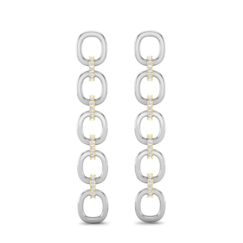 14k White Gold Chain-link Diamond Earrings Earring ABE-103.1C1-D  - Abtin & Co.