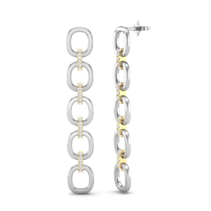 14k White Gold Chain-link Diamond Earrings Earring ABE-103.1C1-D  - Abtin & Co.
