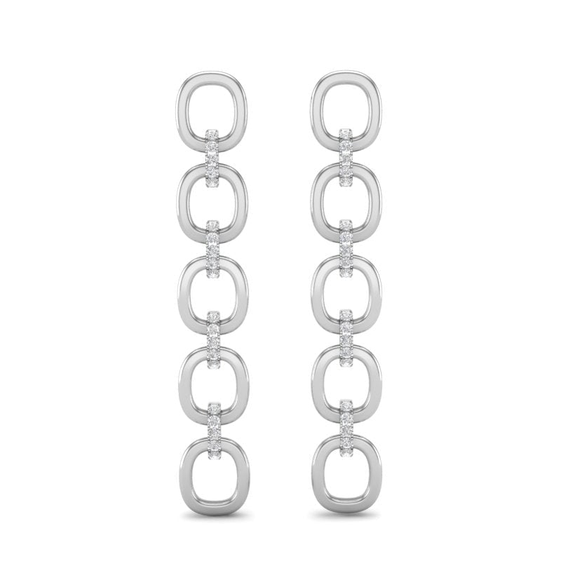 14k White Gold Chain-link Diamond Earrings Earring ABE-103.1W-D  - Abtin & Co.