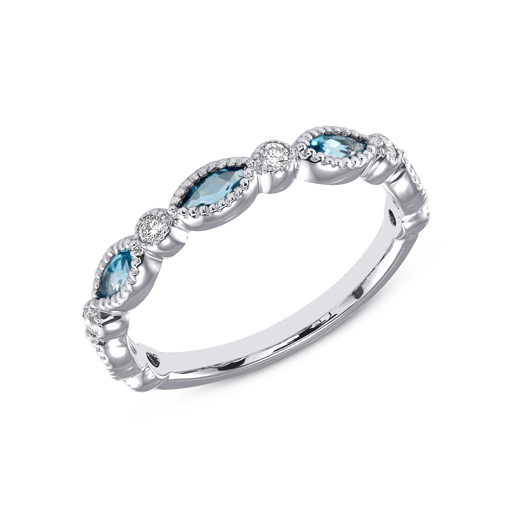 14K White Gold Marquise Blue Topaz & Diamond Bead & Eye Stacking Band Ring ABB-161-BTD  - Abtin & Co.