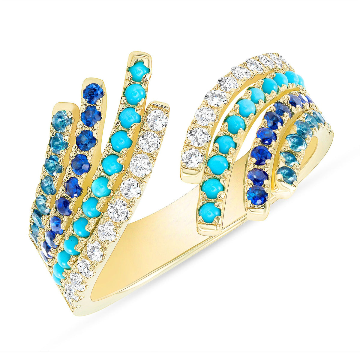 14K White Gold Multi-color Bypass Fashion Ring Ring ABB-282-MCD  - Abtin & Co.