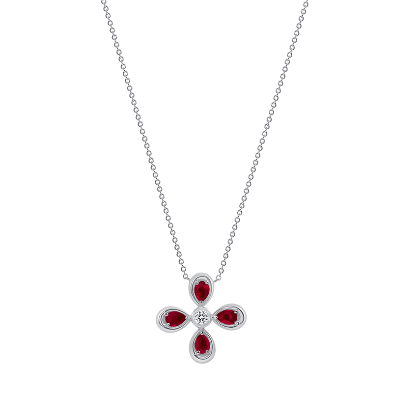 14K White Gold Ruby & Diamond Flower Pendant Pendant ABP-167-RUF  - Abtin & Co.