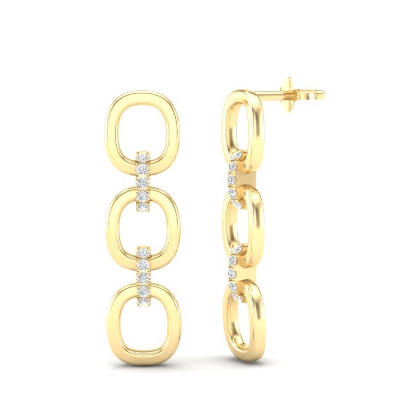 14k Yellow Gold Chain-link Diamond Earrings Earring ABE-102.1Y-D  - Abtin & Co.