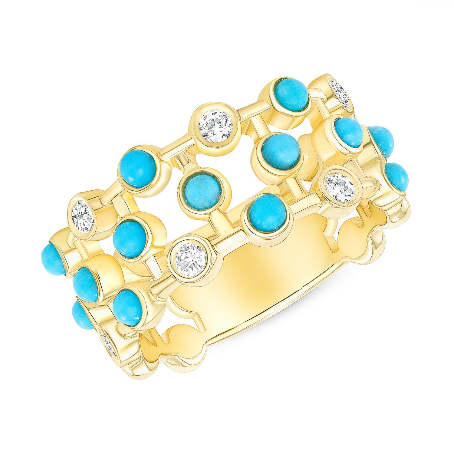 14K Yellow Gold Diamond & Turquoise Bezel Set Bubble Ring Ring ABB-218V4-TQD  - Abtin & Co.