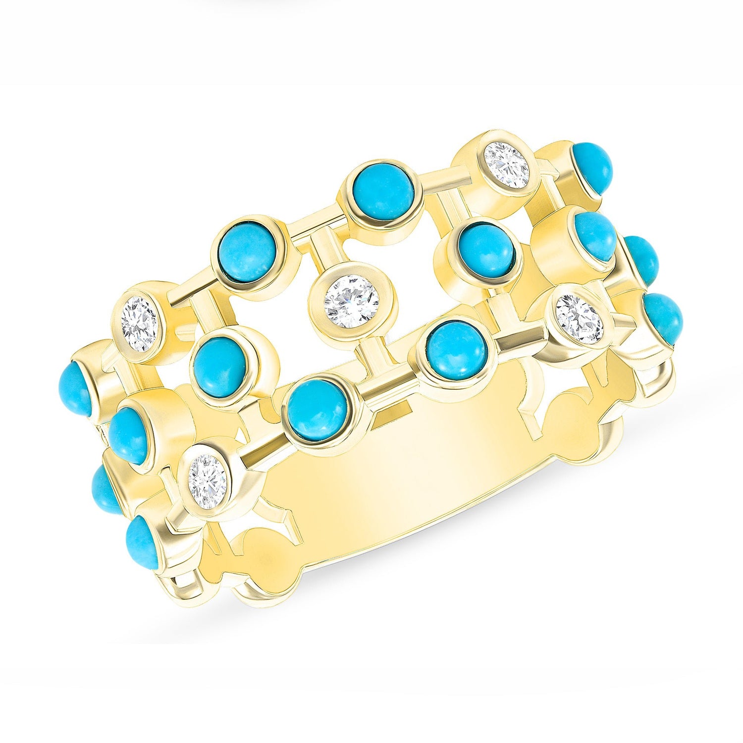 14K Yellow Gold Diamond & Turquoise Bezel-set Bubble Ring Ring ABB-218V2Y TQD  - Abtin & Co.