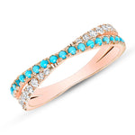 14K Yellow Gold Diamond & Turquoise Criss-Cross Band Ring ABB-276-TQD  - Abtin & Co.
