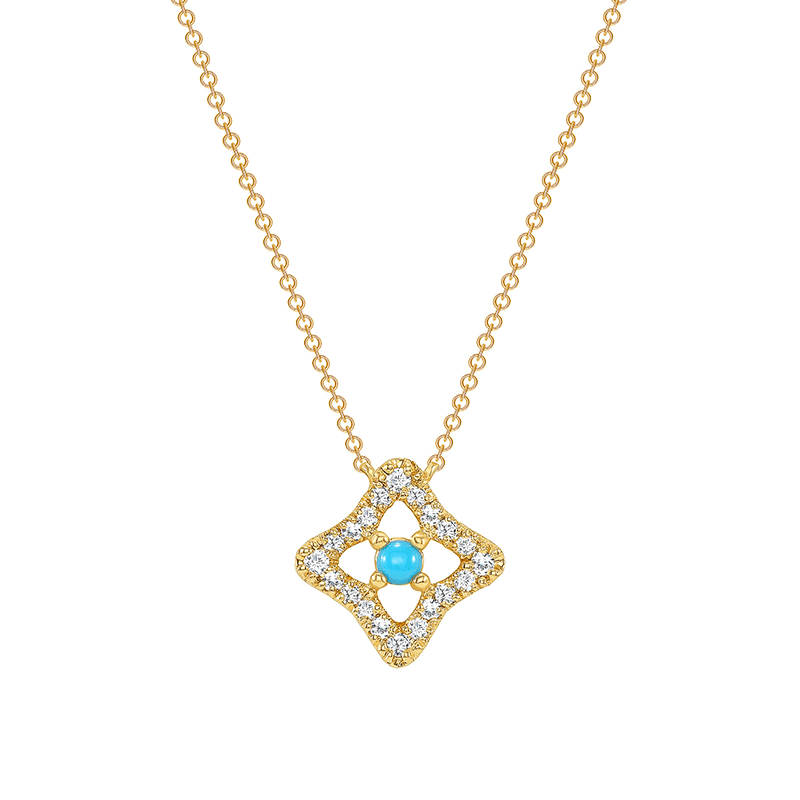 14K Yellow Gold Diamond & Turquoise Pendant Pendant ABP-118Y-TQD  - Abtin & Co.