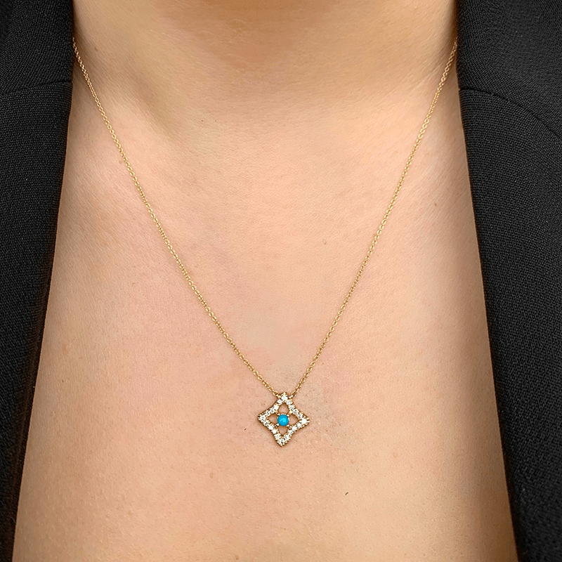14K Yellow Gold Diamond & Turquoise Pendant Pendant ABP-118Y-TQD  - Abtin & Co.