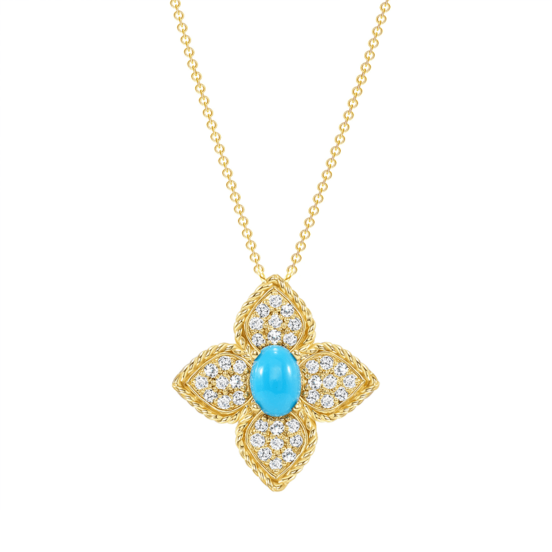 14K Yellow Gold Diamond & Turquoise Pendant Pendant ABP-136Y-TQD  - Abtin & Co.