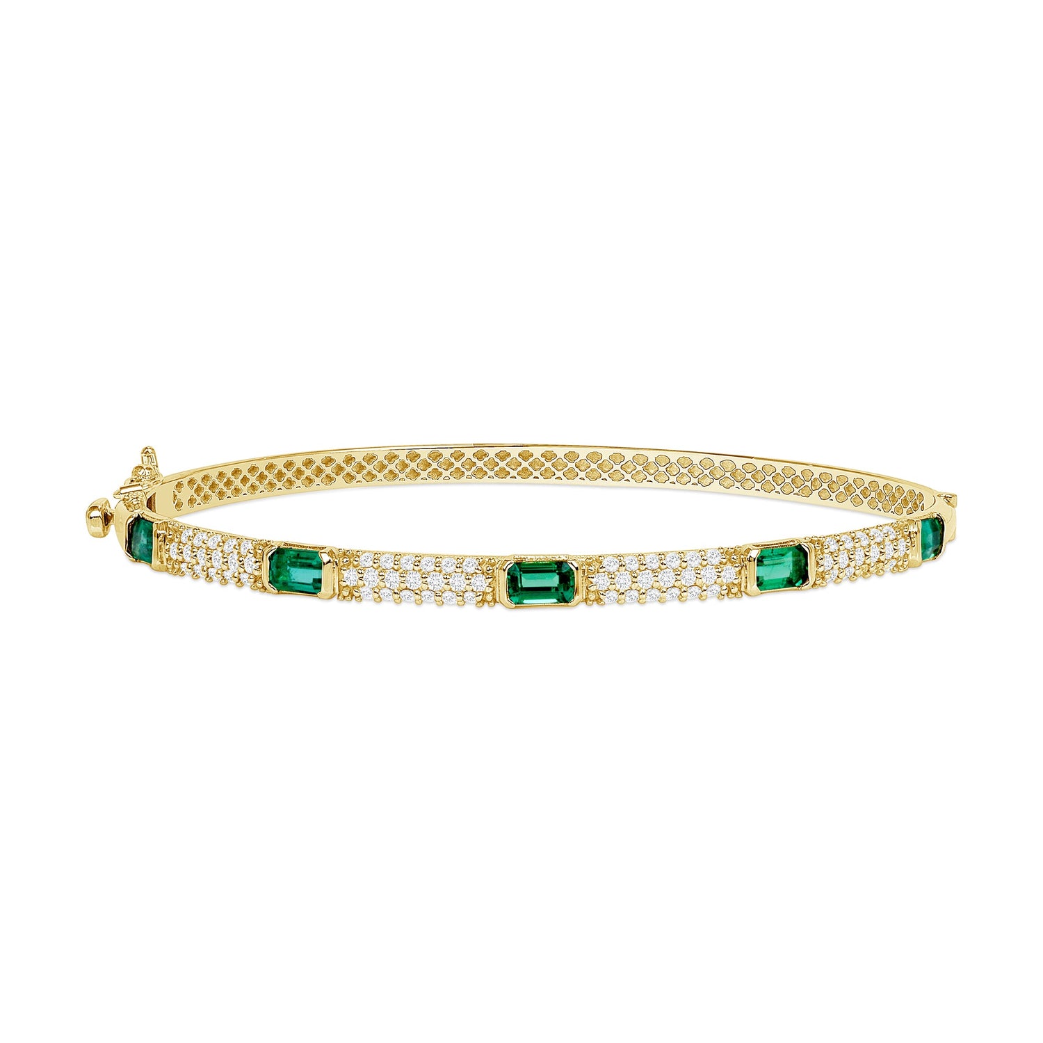 14K Yellow Gold Emerald & Diamond Bangle Bangle ABA-21Y-EMD  - Abtin & Co.