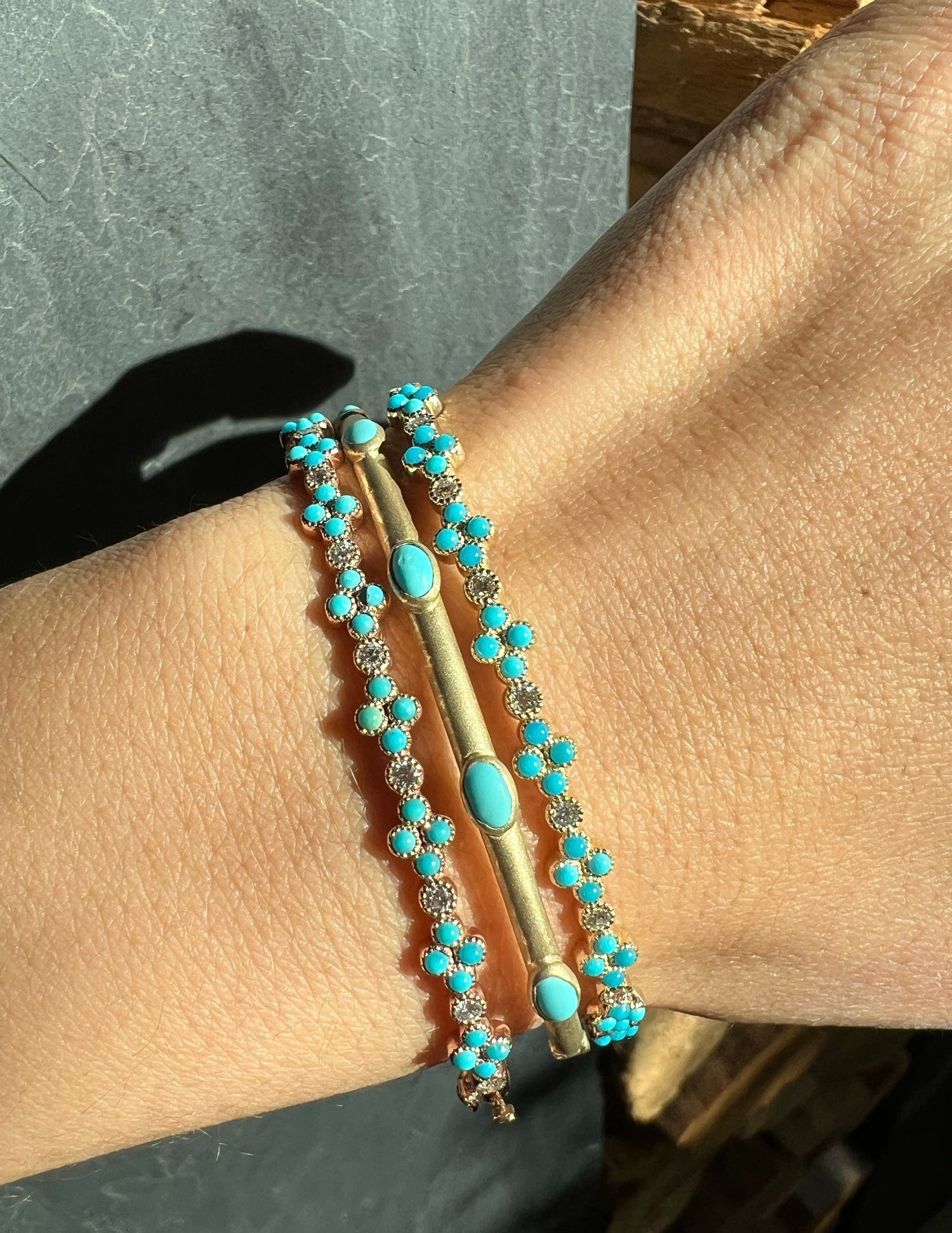 14K Yellow Gold Turquoise Bangle Bangle   - Abtin & Co.