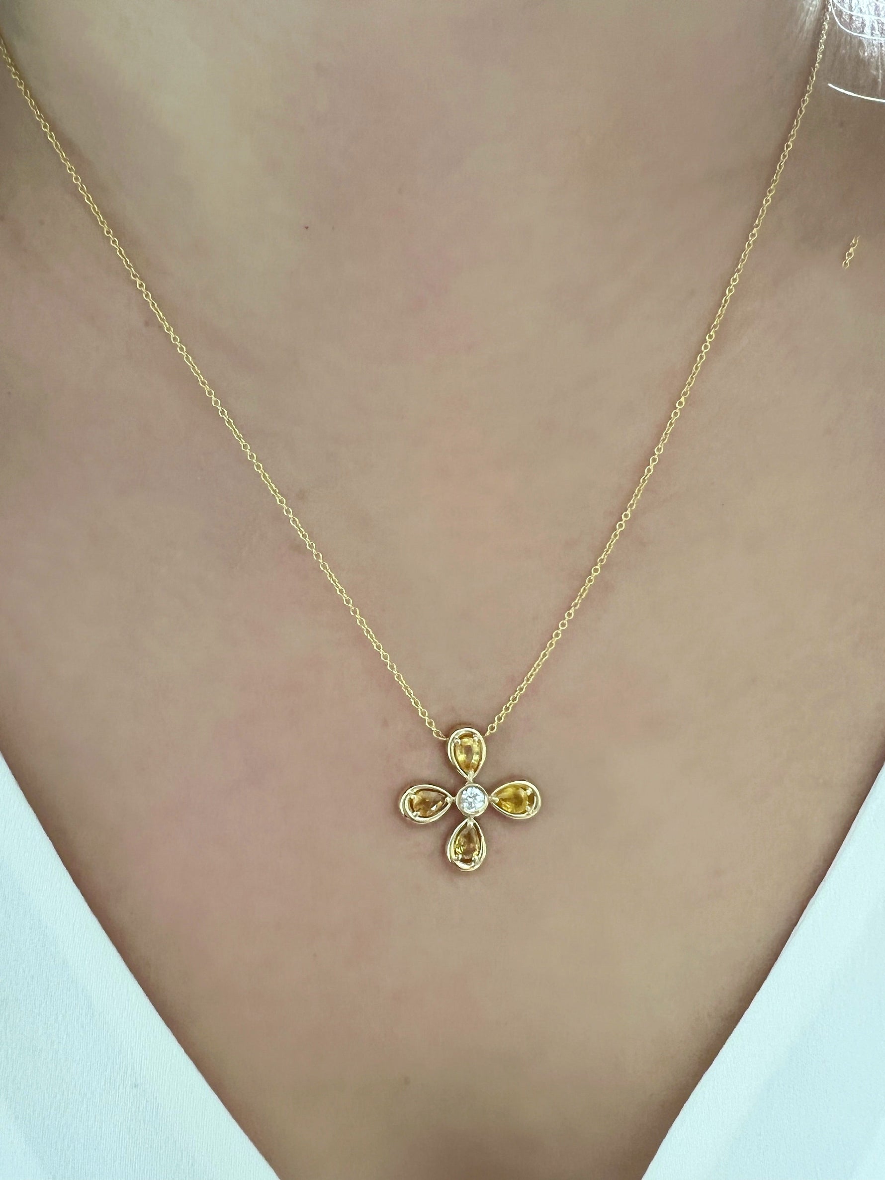 14K Yellow Gold Yellow Sapphire & Diamond Flower Pendant Pendant ABP-167Y-RUD  - Abtin & Co.