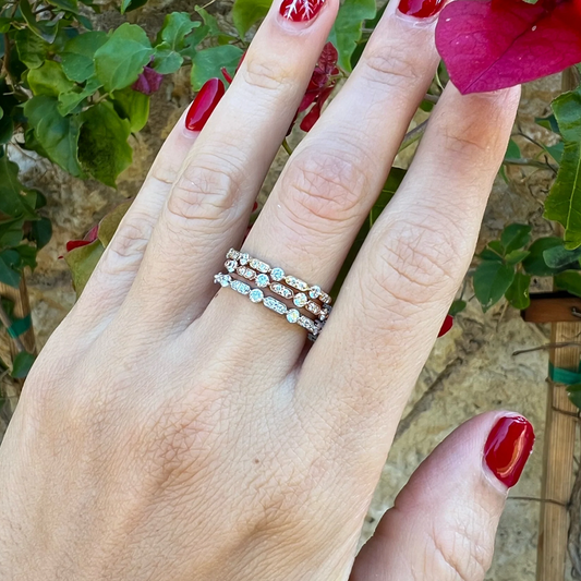 14k Gold Diamond Vintage Deco Stackable Ring Wedding Band - Abtin & Company 