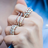 14k Gold Wavy Cluster Diamond Stackable Ring Wedding Band - Abtin & Company 