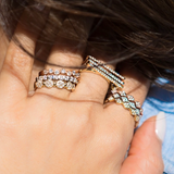 14k Gold Wavy Cluster Diamond Stackable Ring Wedding Band - Abtin & Company 