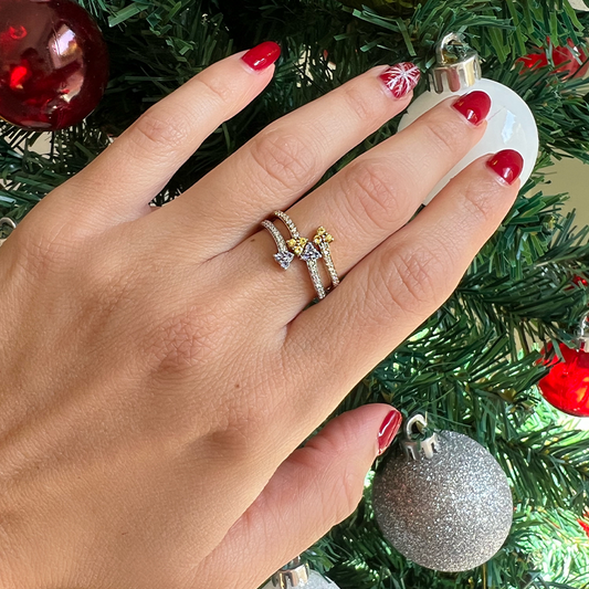 14k Gold Open Bypass Diamond Stackable Ring Wedding Band - Abtin & Company 