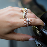 14k Gold Diamond Geometric Shape Stackable Ring Wedding Band - Abtin & Company 