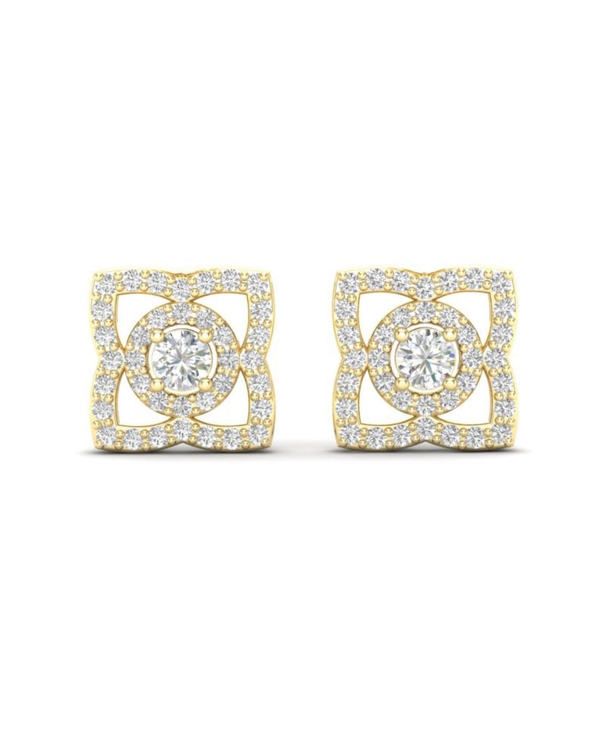 14KGold Diamond Lotus Stud Style Earrings Earring   - Abtin & Co.