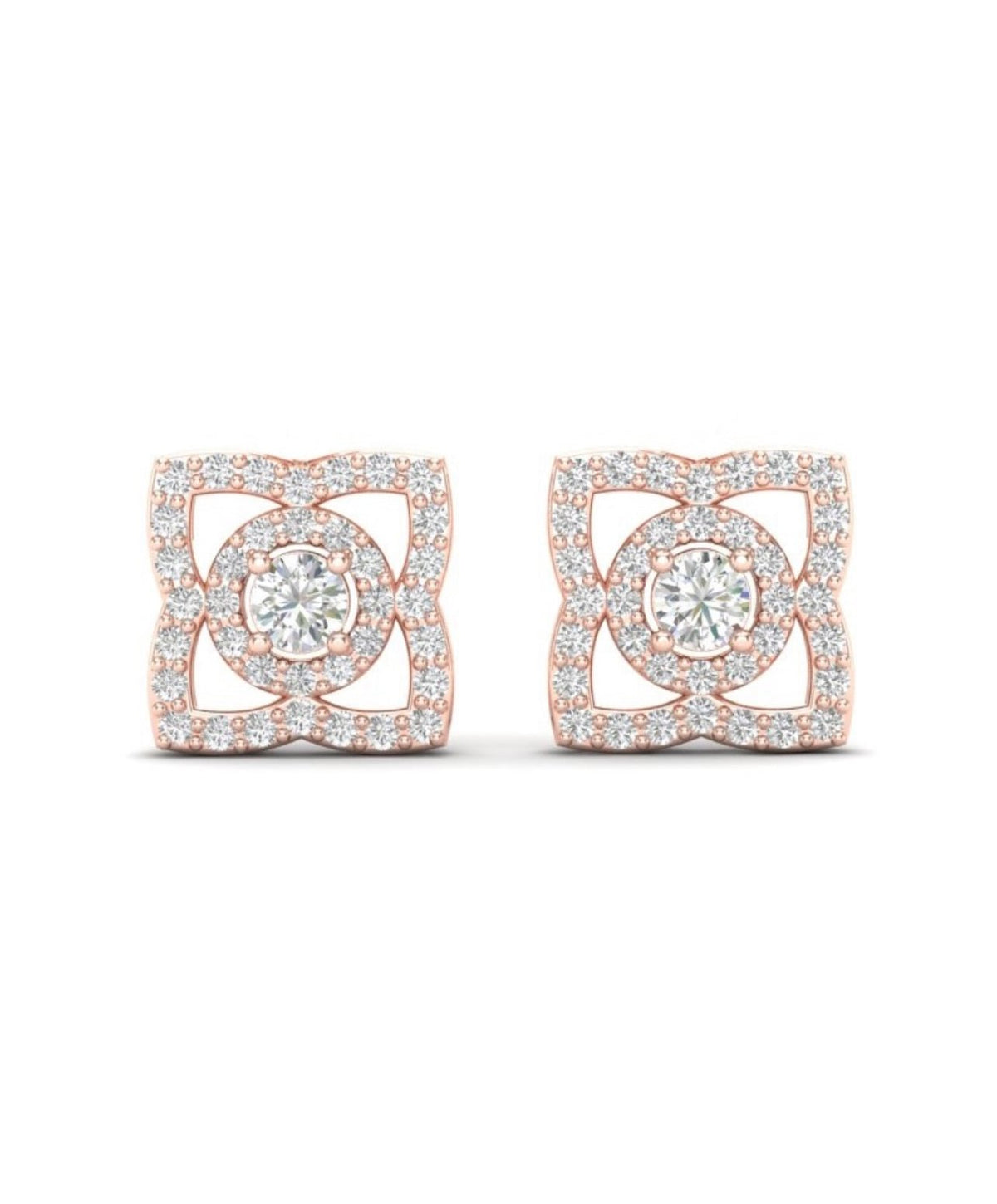 14KGold Diamond Lotus Stud Style Earrings Earring   - Abtin & Co.