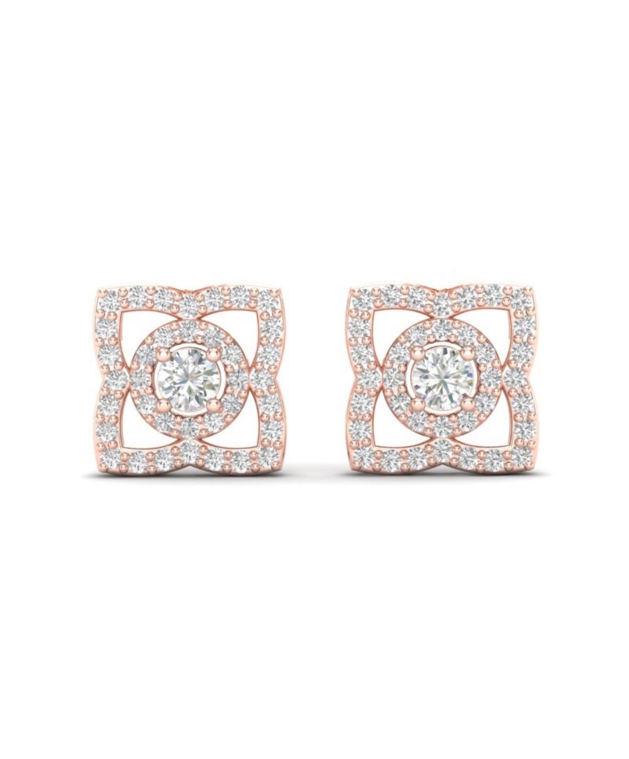 14KGold Diamond Lotus Stud Style Earrings Earring   - Abtin & Co.