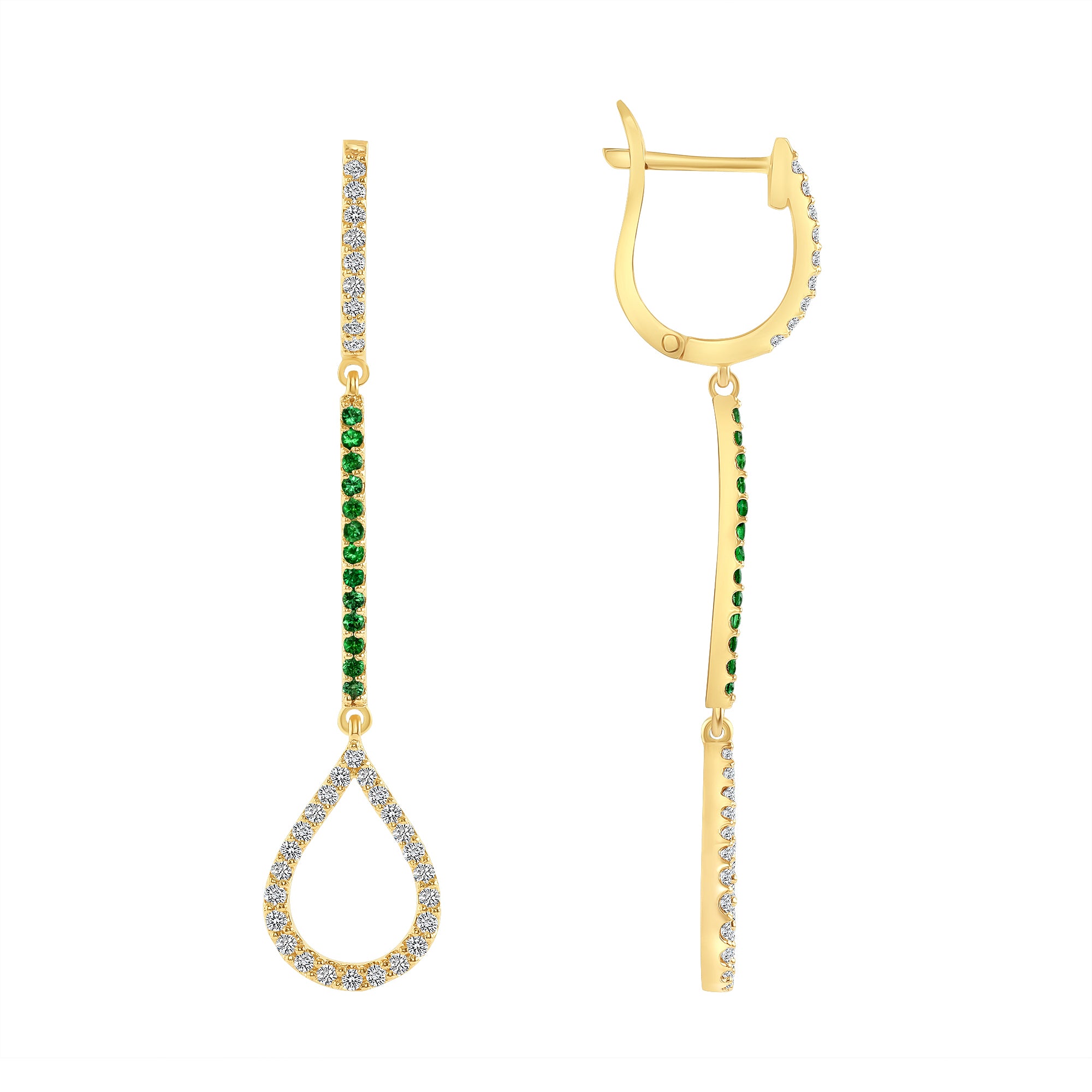 14K Gold Diamond & Emerald Teardrop Dangle Earring - Abtin & Company 