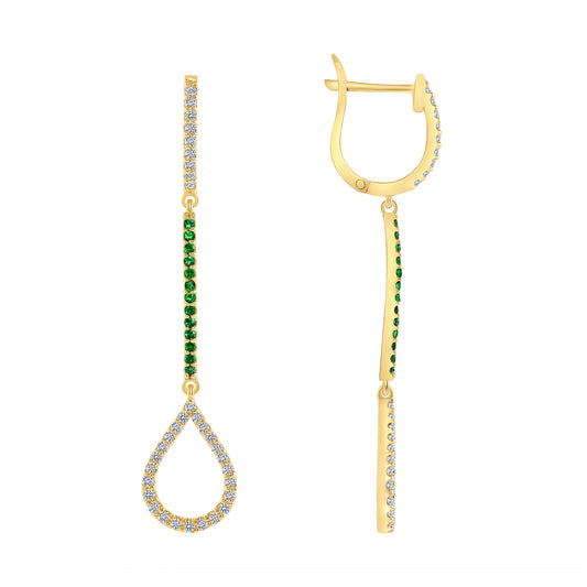 14K Gold Diamond & Emerald Teardrop Dangle Earring - Abtin & Company 