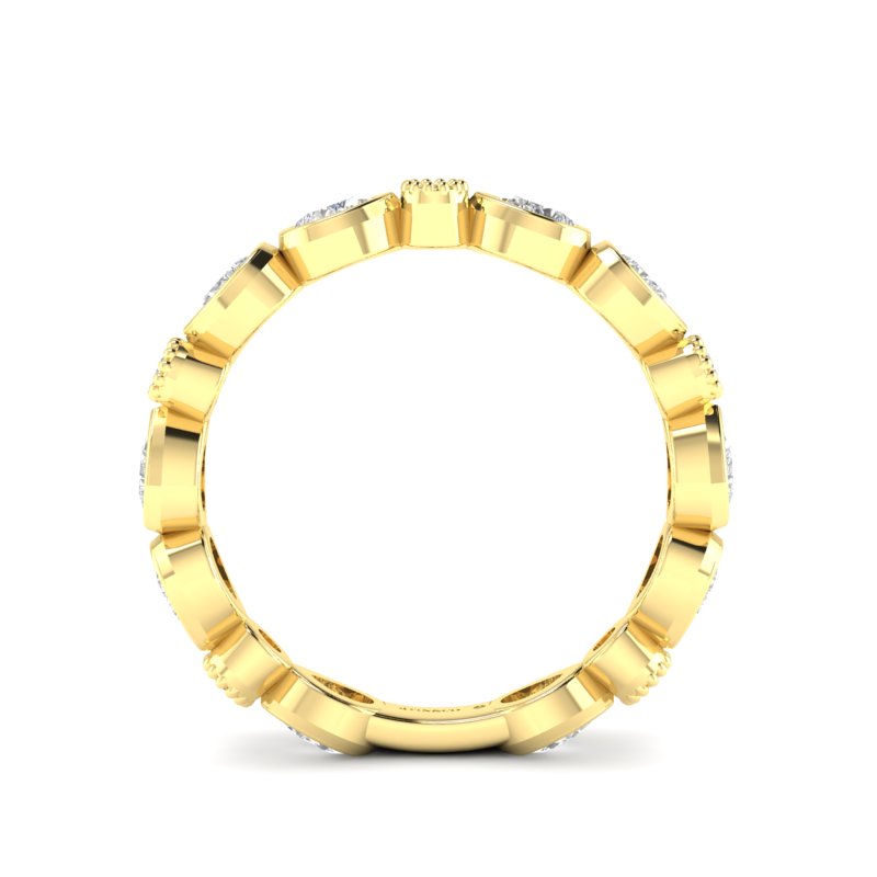 14K Gold Pear-shaped & Round Diamond Bezel Stackable Wedding Band - Abtin & Company 
