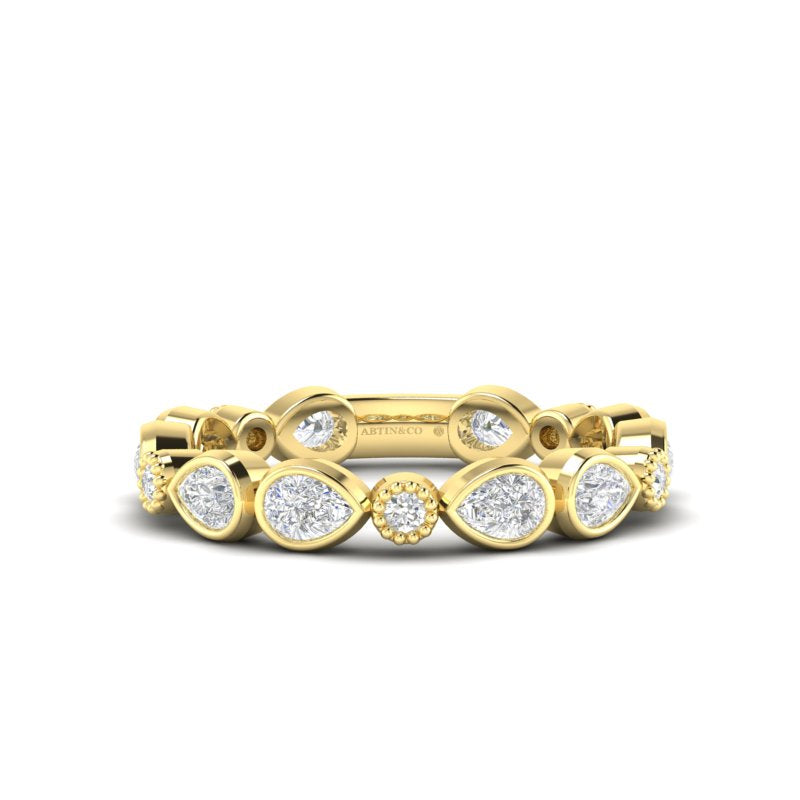 14K Gold Pear-shaped & Round Diamond Bezel Stackable Wedding Band - Abtin & Company 
