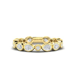 14K Gold Pear-shaped & Round Diamond Bezel Stackable Wedding Band - Abtin & Company 