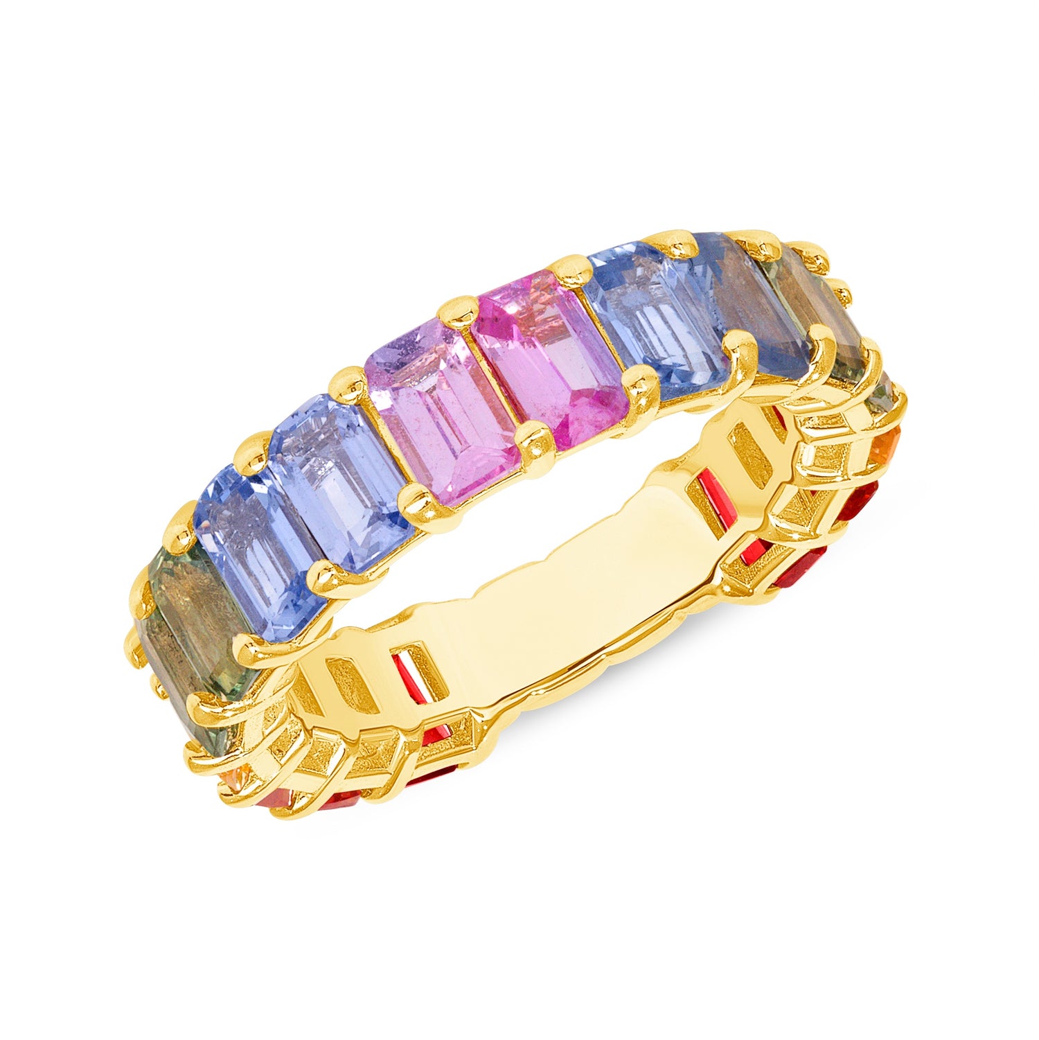 14K Multi-Sapphire Rainbow Ring ABB-340-RWB - Abtin & Company 