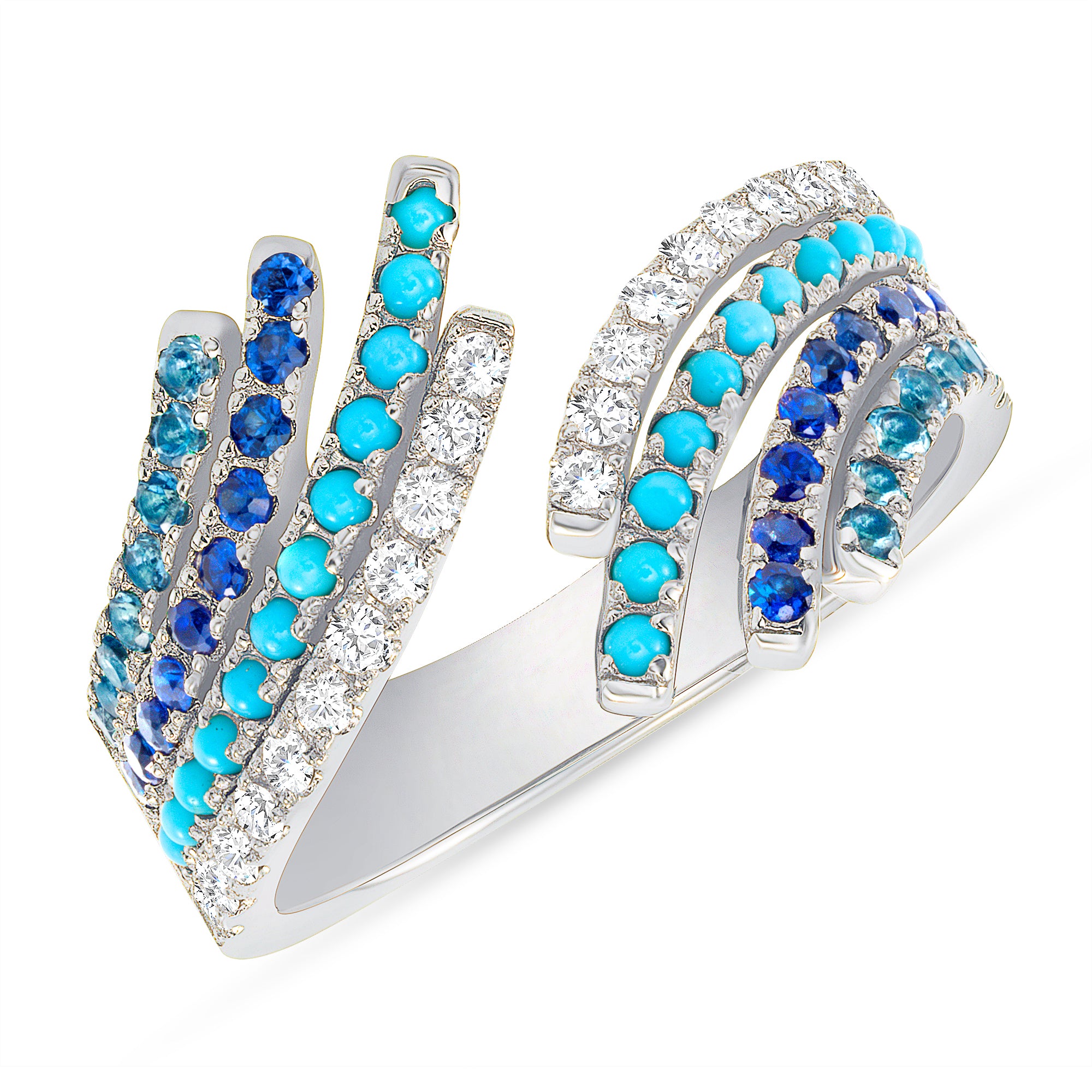 14K White Gold Multi-color Bypass Fashion Ring - Abtin & Company 