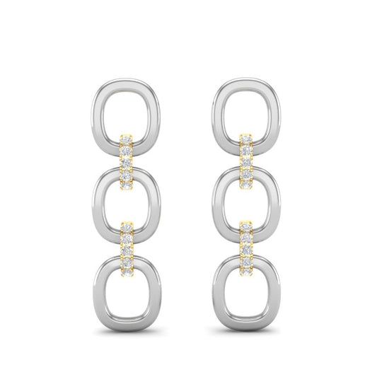 14k Two-toned Gold Chain-link Diamond Drop Earrings - Abtin & Company 