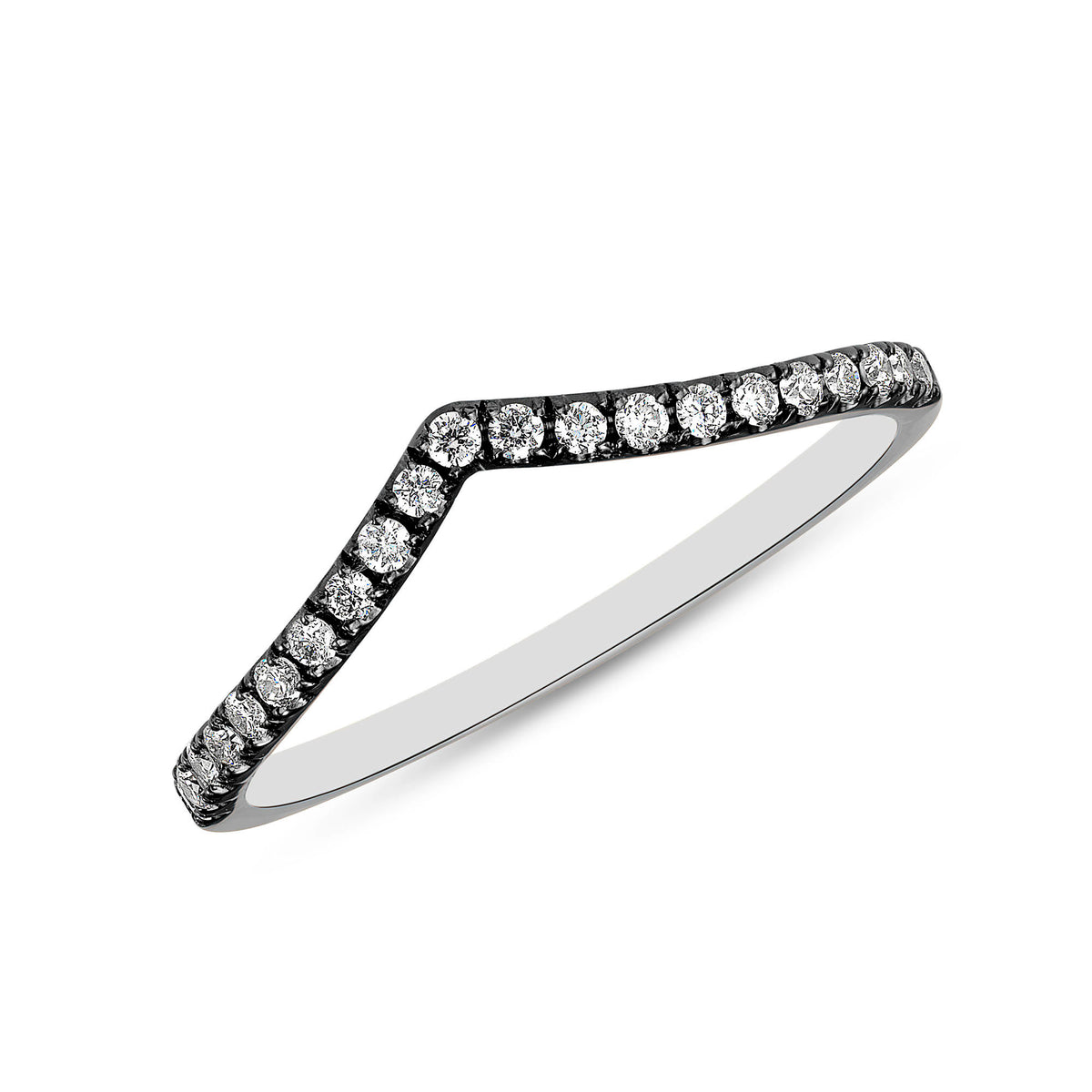 14K White Gold Diamond Chevron Stackable Band - Abtin & Company 