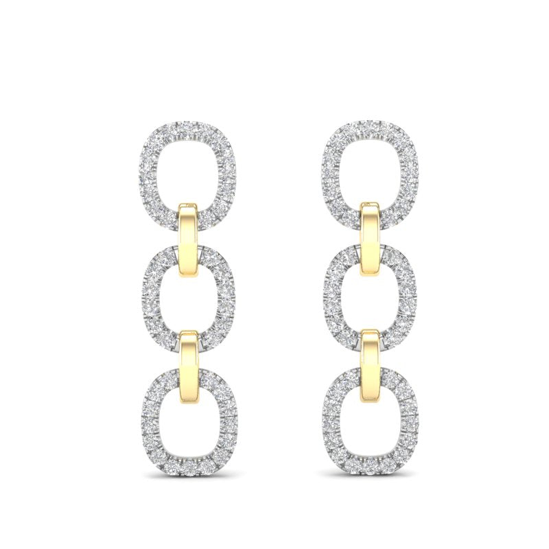 14k Two-toned Gold Chain-link Diamond Drop Earrings - Abtin & Company 
