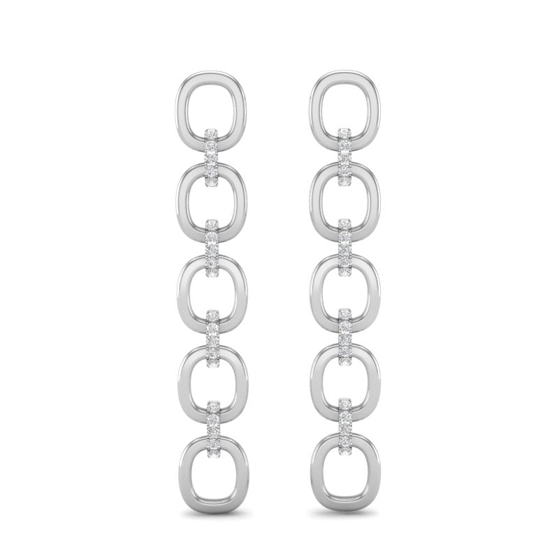 14k White Gold Chain-link Diamond Earrings - Abtin & Company 