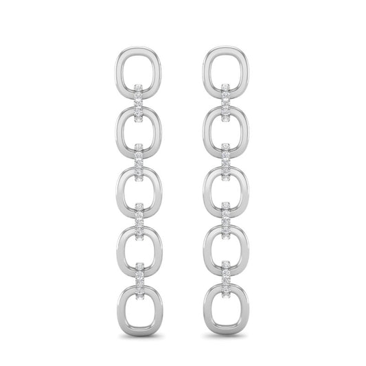 14k White Gold Chain-link Diamond Earrings - Abtin & Company 