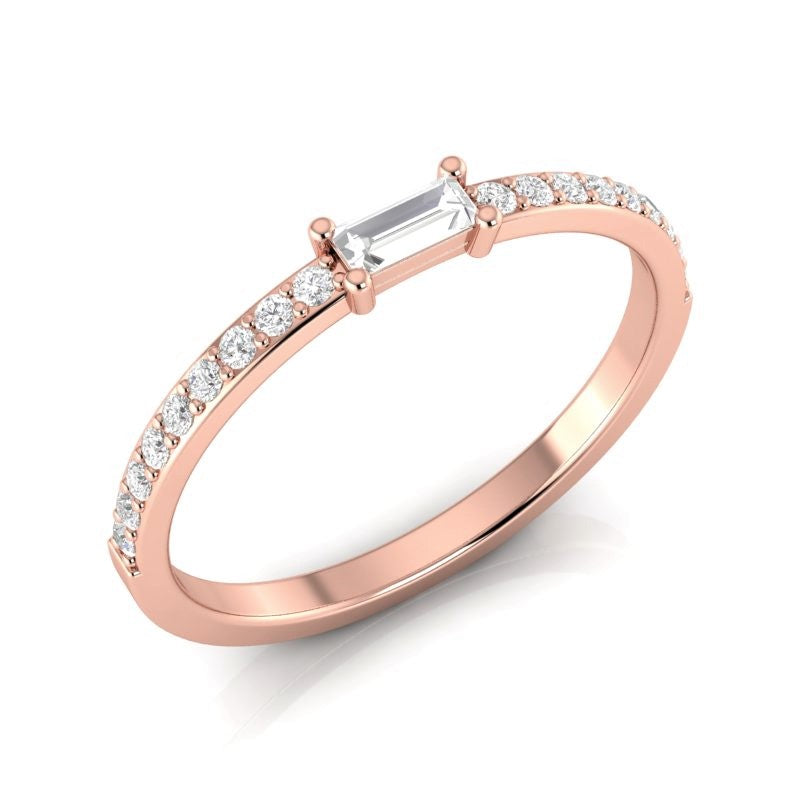 14k Gold White Baguette Sapphire & Diamond Wedding Band/Stackable Ring - Abtin & Company 