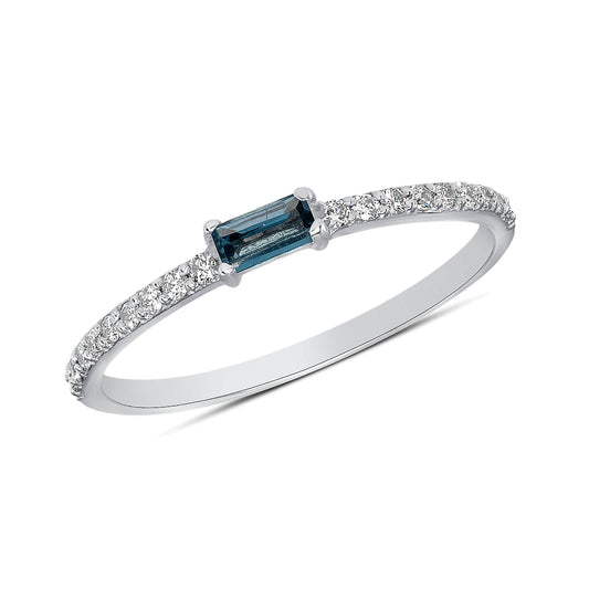 14K White Gold Diamond & London Blue Topaz Baguette Stackable Band - Abtin & Company 