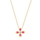 14K Yellow Gold Diamond & Pink Sapphire Flower Pendant - Abtin & Company 