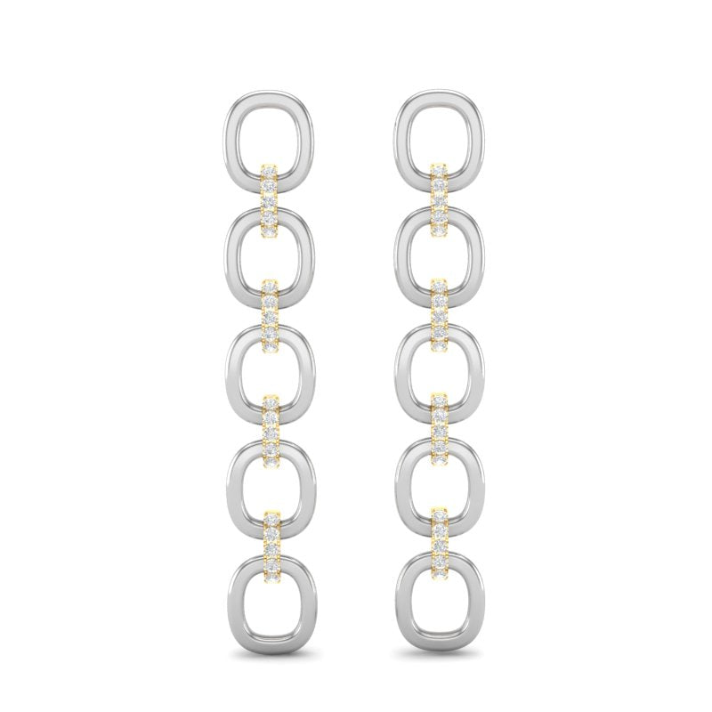 14k White Gold Chain-link Diamond Earrings - Abtin & Company 