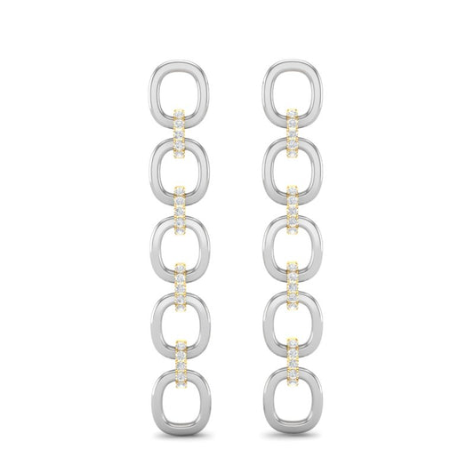 14k White Gold Chain-link Diamond Earrings - Abtin & Company 