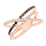 14K Rose Gold Black Diamond & White Diamond Criss-Cross Ring - Abtin & Company 