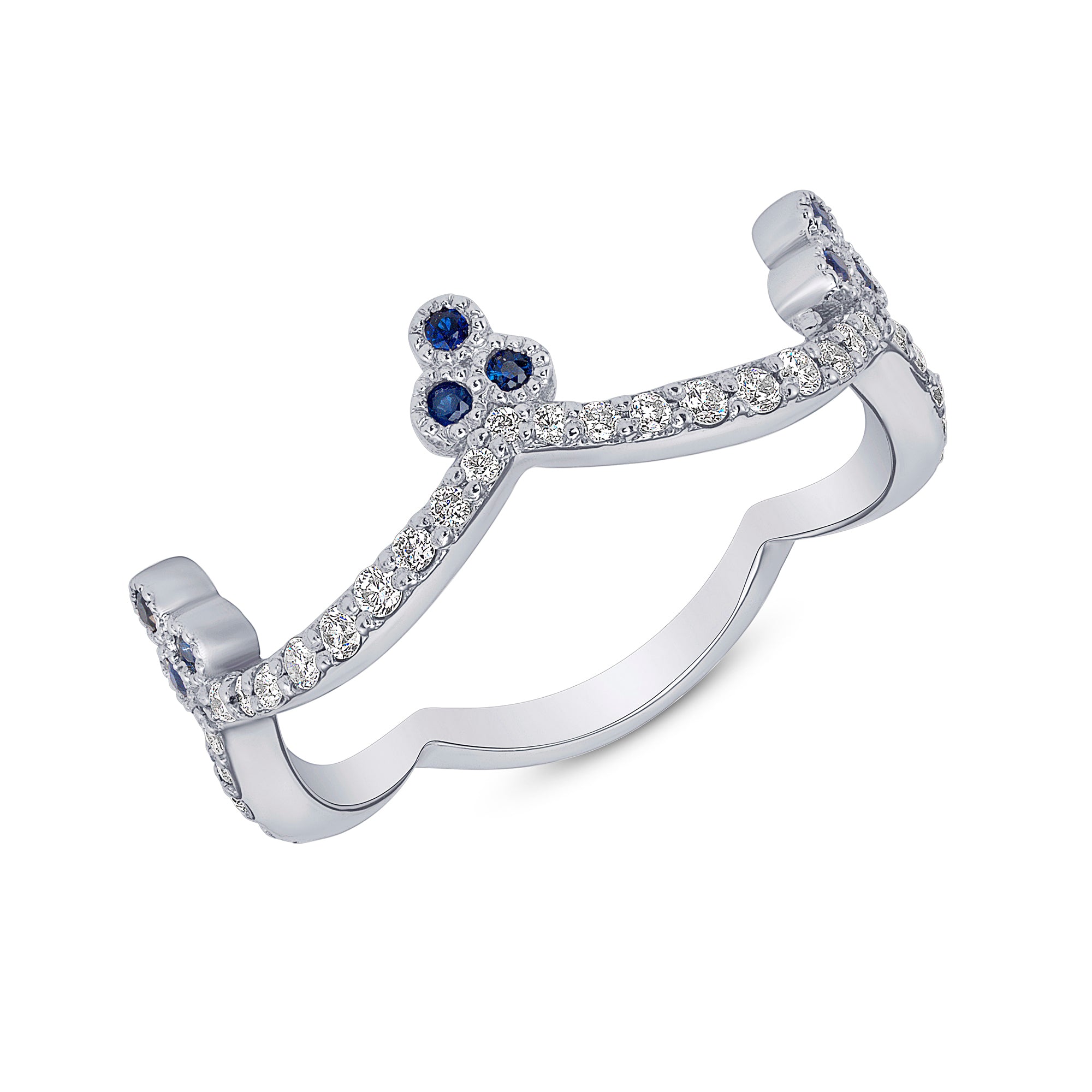 14K White Gold Blue Sapphire Crown Ring Stacking Band - Abtin & Company 