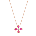 14K Rose Gold Pink Sapphire & Diamond Flower Pendant - Abtin & Company 