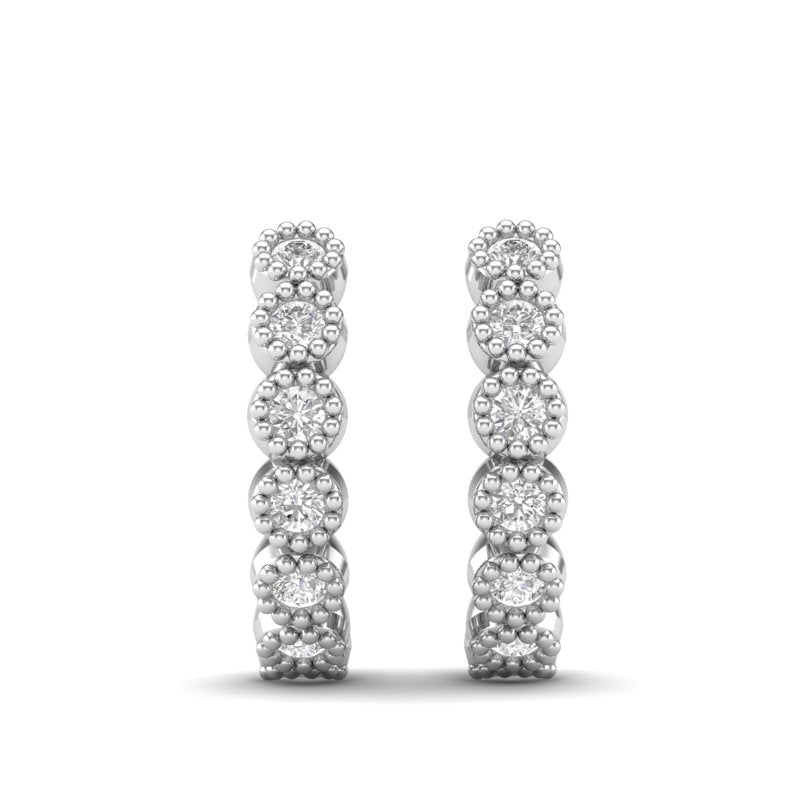 14k Gold Huggie Milgrain Diamond Earrings - Abtin & Company 