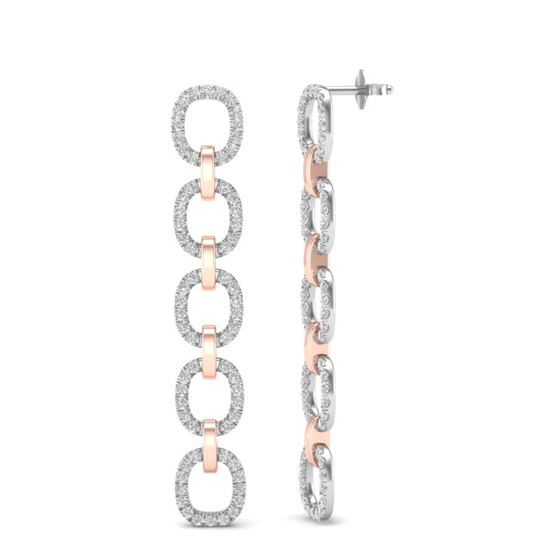 14k Two-toned Gold Chain-link Diamond Earrings - Abtin & Company 