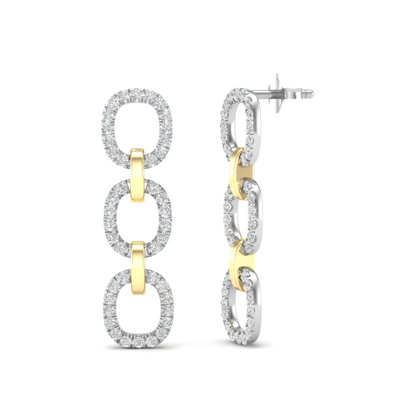 14k Two-toned Gold Chain-link Diamond Drop Earrings - Abtin & Company 